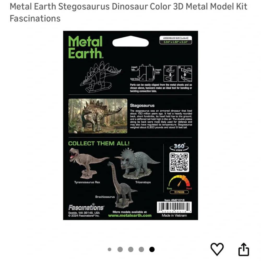 Stegosaurus 3D Metal Model‎ Kit - Green & Brown
